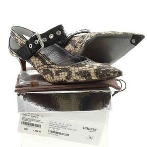 Bottega Veneta Snake Print Leather Kitten Heel Buckle Strap Mary Janes Size 39.5